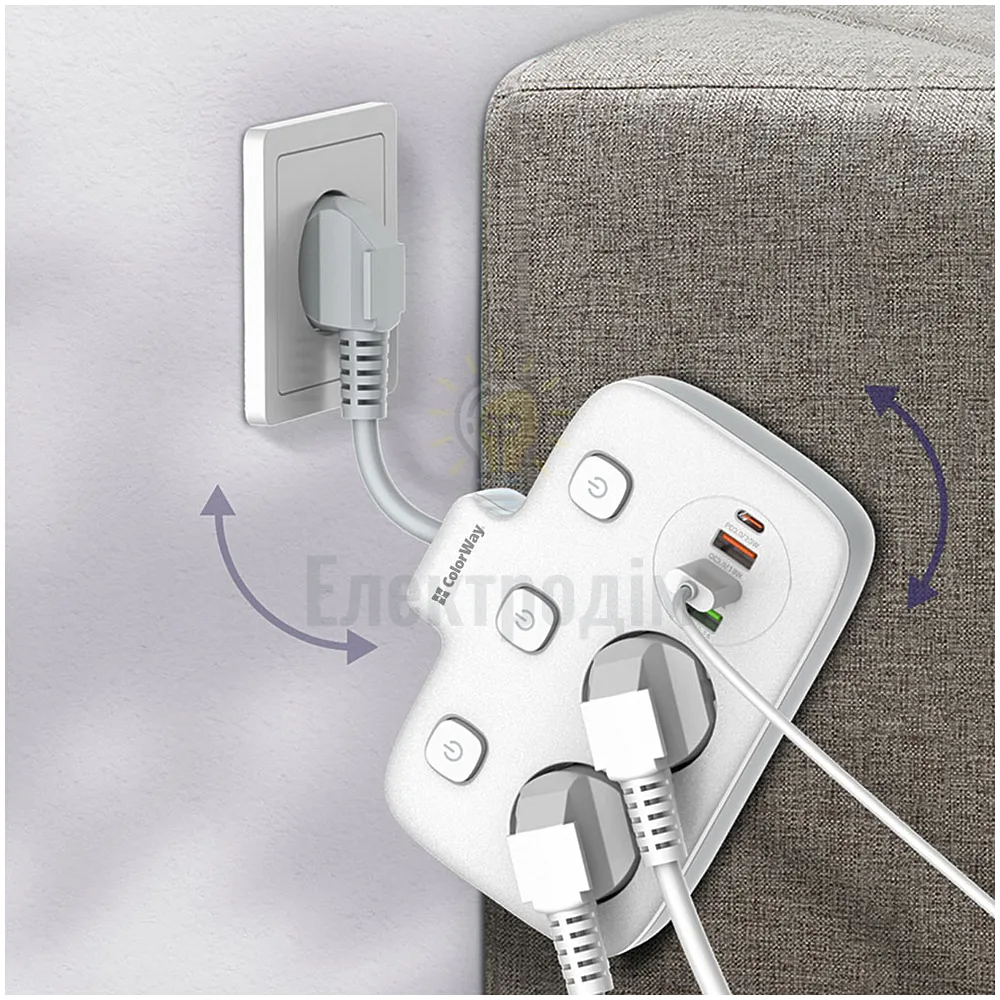 Подовжувач ColorWay Фільтр мережевий 2 розетки/3USB-A/1Type-C CW-CHE24PDW ColorWay CW-CHE24PDW  - фото 14