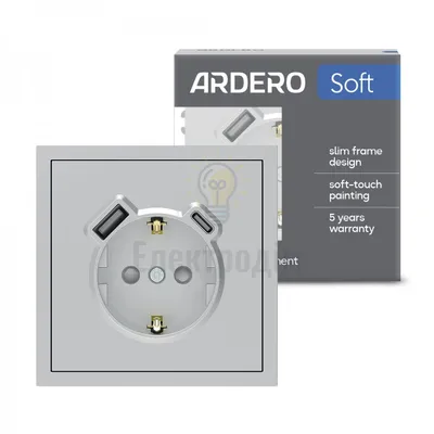 ER123USB-S розетка із заземленням 16А із USB-A 18W та Type-C 20W, механізм срібло Soft 80802 — купити в Електродім