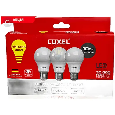 LUXEL Лампа LED А60 10w E27 4000K 060-NE*3 — купити в Електродім