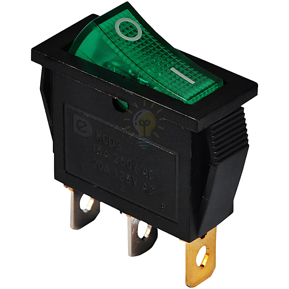 Перемикач KCD3-101N GR/B 220V 1 клав. зелений з підсвічуванням  АСКО A0140040028 
