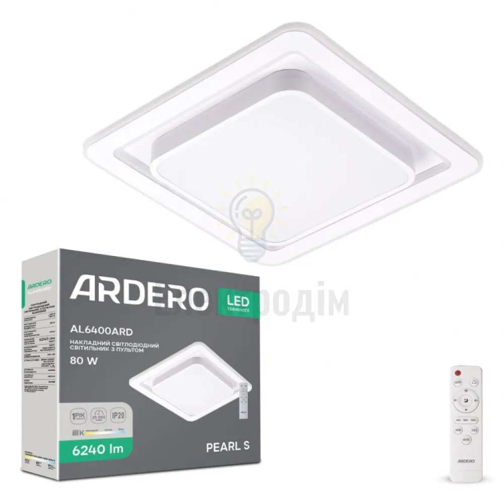 AL6400ARD 80W квадрат 6240Lm 3000K-6500K 480*480*70mm PEARL S 80242 