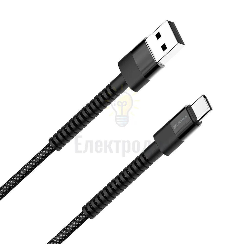 Кабель Colorway USB - Type-C (nylon - long head) 2.4А 1м чорний CW-CBUC063-BK  - фото 3