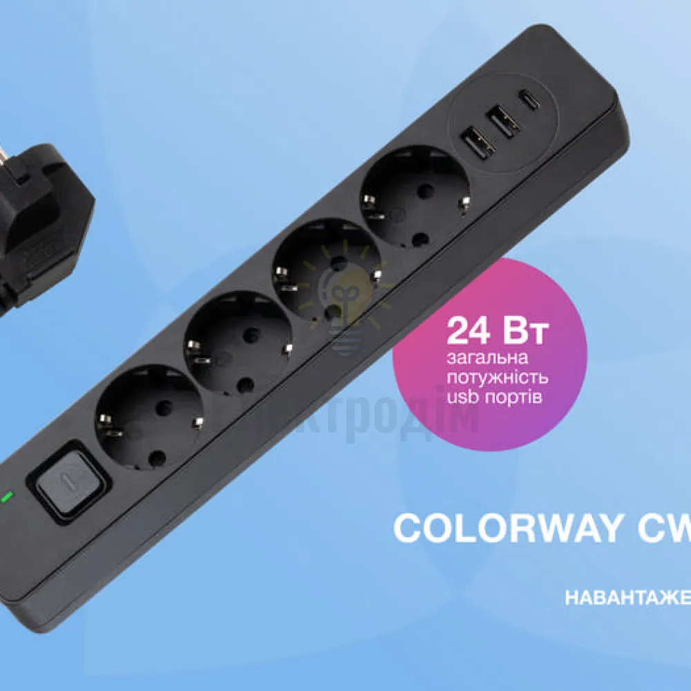 Подовжувач ColorWay Фільтр мережевий 4 розетки/2USB-A/1Type-C 5м чорний CW-CHE435PDB ColorWay CW-CHE435PDB  - фото 11
