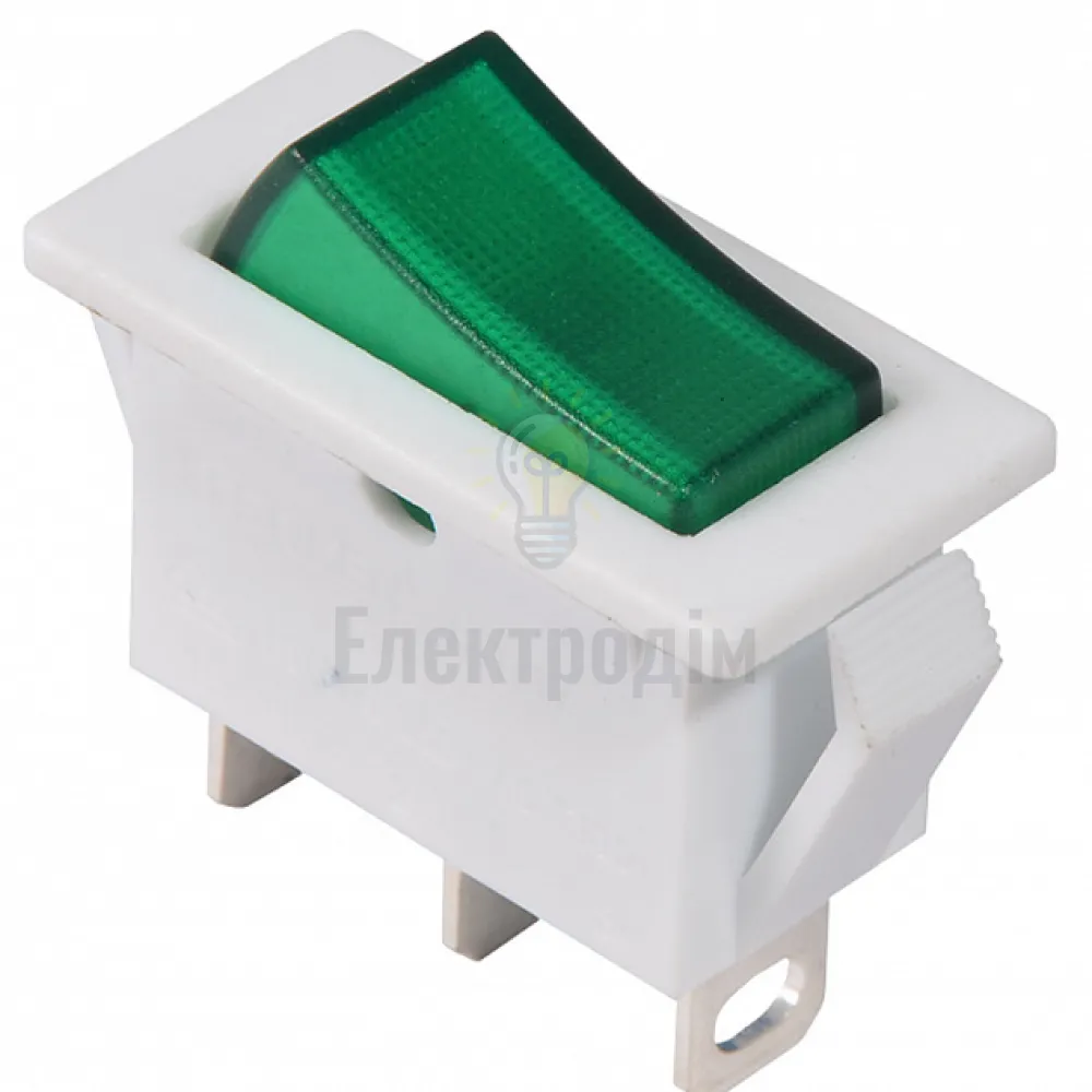 Перемикач KCD3-101N-13 GR/WH 220V 1 клав. зелений з підсвічуванням  АСКО A0140040041 