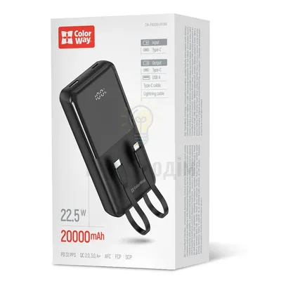 Павербанк 20000 mAh ColorWay DigiPower CW-PB200LP01BK 22,5W QC+PD чорний CW-PB200LP01BK — купити в Електродім