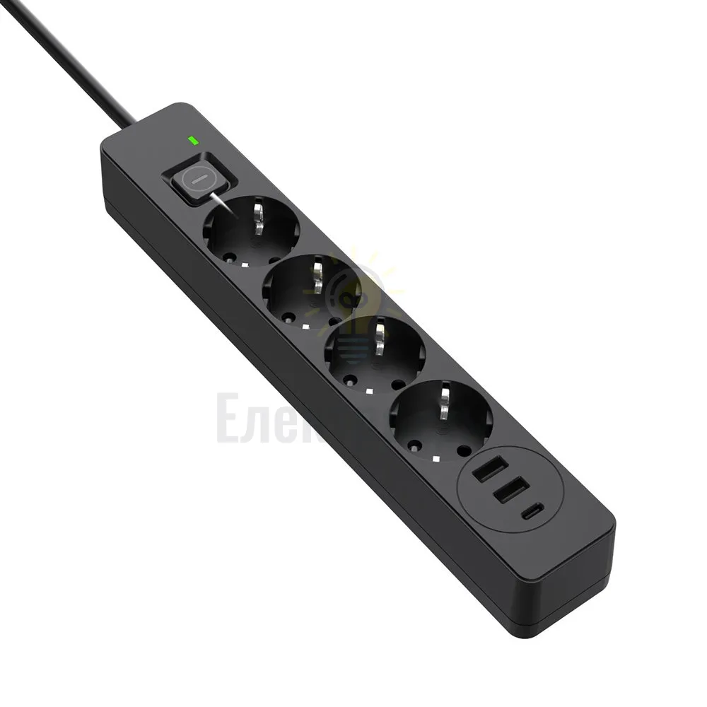 Подовжувач ColorWay Фільтр мережевий 4 розетки/2USB-A/1Type-C 2м чорний CW-CHE432PDB ColorWay CW-CHE432PDB  - фото 14
