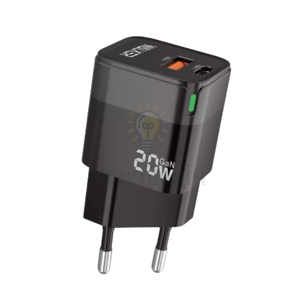 Зарядний пристрій мережевий USB/Type-C QC+PD 20W чорний WALKER WH-42 2710000283317 