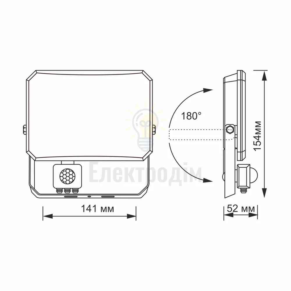 Д/р LED прожектор 30W 5000K 220V з датчиком руху чорний VIDEX VLE-F3-0305B-S  - фото 4