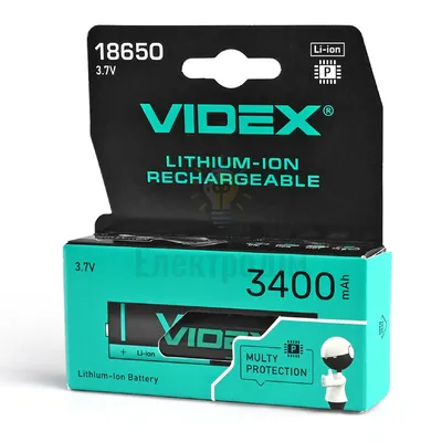 Акумулятор 18650 Li-lon 3,7 В 3400mAh захист (бл-1шт) Videx 18650-P/3400/1CB — купити в Електродім
