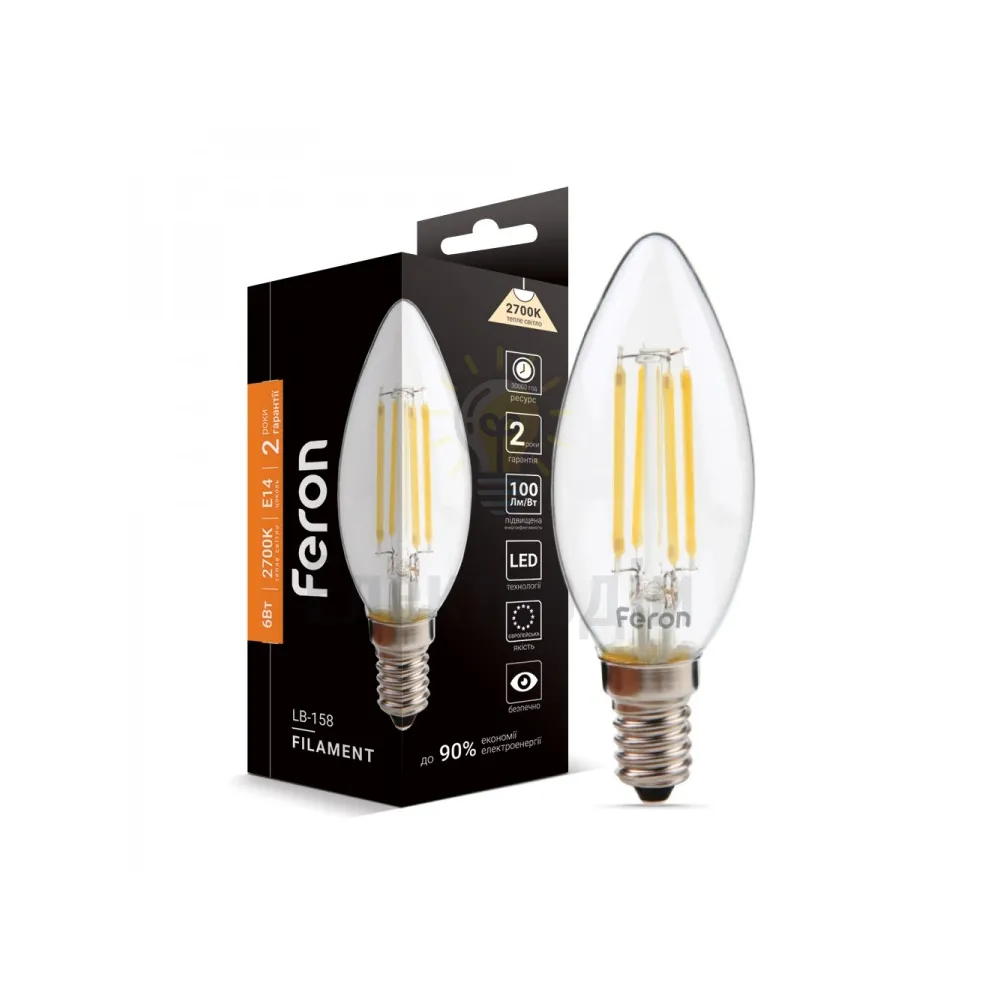 Світлодіодна лампа Filament LB-158 C37 230V 6W 600Lm  E14 2700K 25748 
