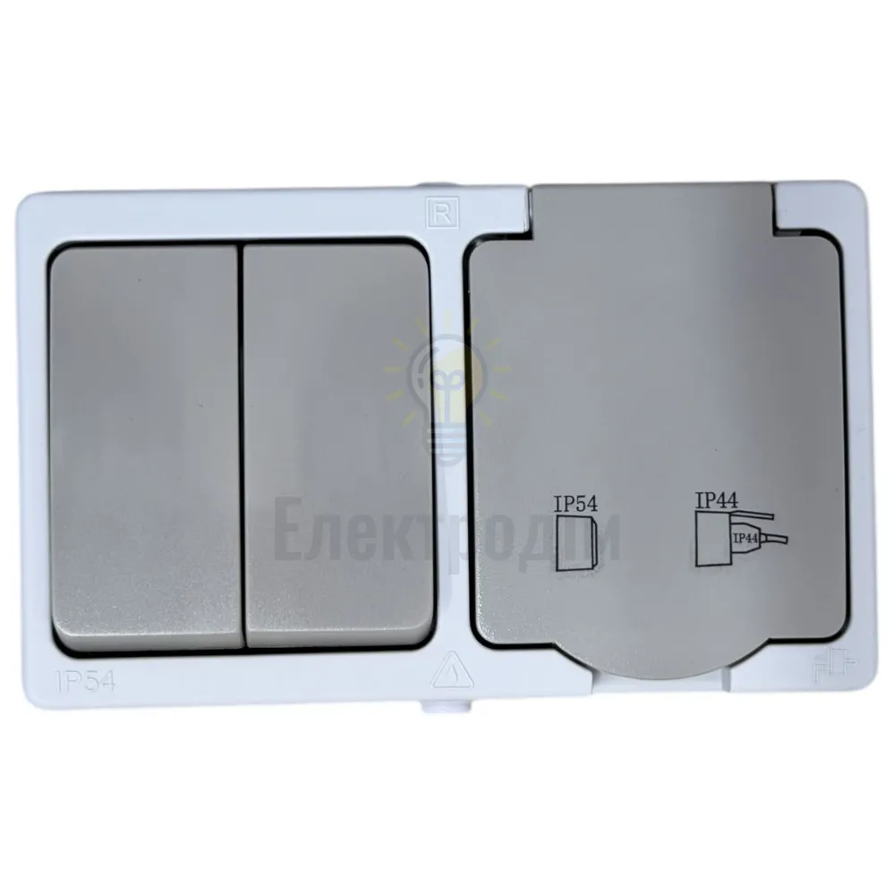 ERV222-WG блок розетка із заземленням 16А + вимикач 2-кл. 10А, сірий, IP54 Siena 80957  - фото 4