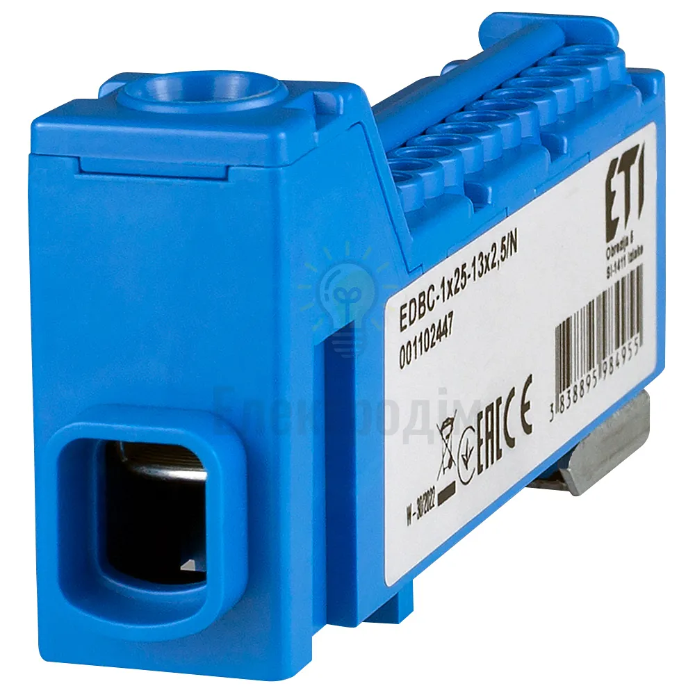 Блок розподільчий EDBC-1x25-13x2,5/N (63A, 1000V AC/1500V DC, IN: 1x25, OUT: 13x2,5;  синій)	  1102447 