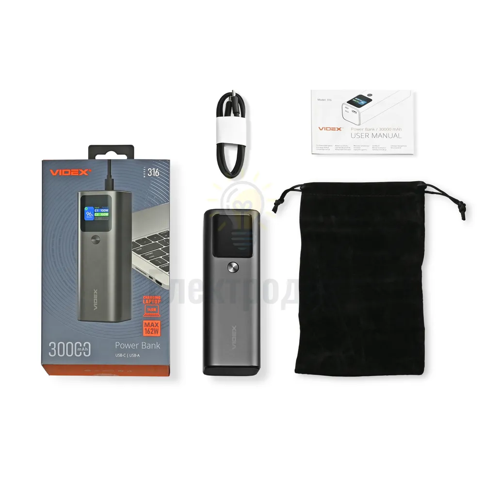 Повербанк 30000mAh VIDEX VPB-316 162W PD140W +Display VPB-316-G  - фото 5
