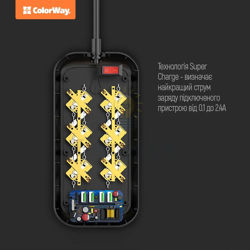 Подовжувач ColorWay Фільтр мережевий 6 розеток/4USB 2м чорний CW-CHE64B ColorWay CW-CHE64B  - фото 18
