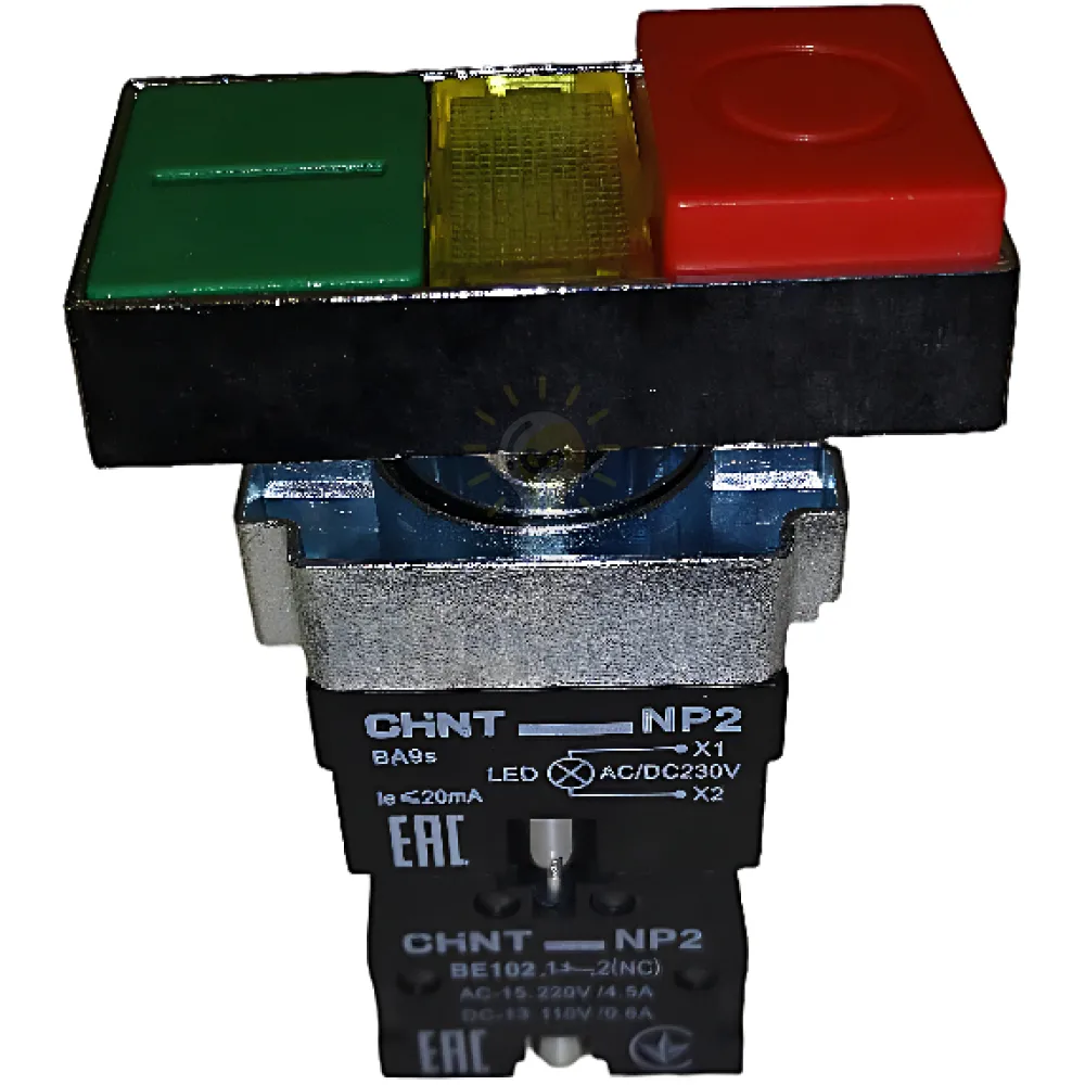 Chint Кнопка NP2-BW8465 1NO+1NC 220В LED Зелена+Червона 573829 