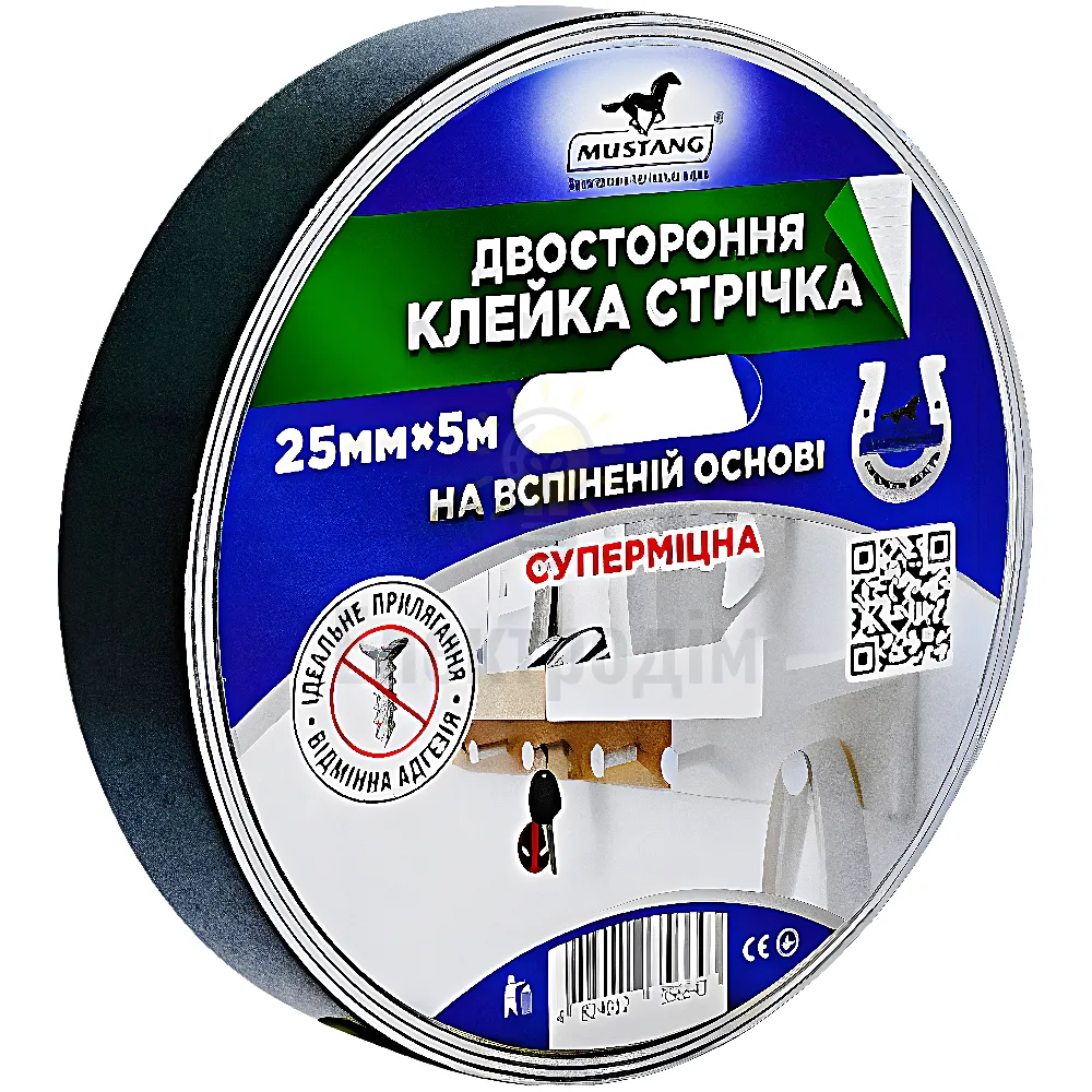 Скотч Двостороння стрічка вспінена Mustang STANDART 110мкм*25мм*5 (1/60) FT255 