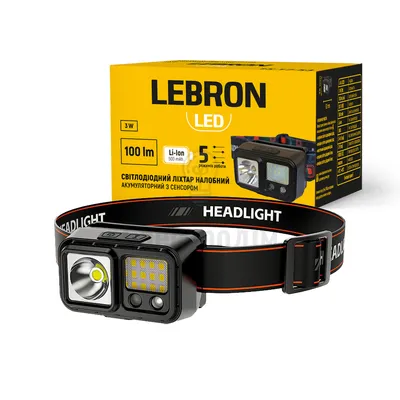 LED ліхтар налобний LEBRON L-HL-11225, ABS, 3W, 6500K, Li-Ion 500mAh, чорний, шнур USB 15-15-60 — купити в Електродім