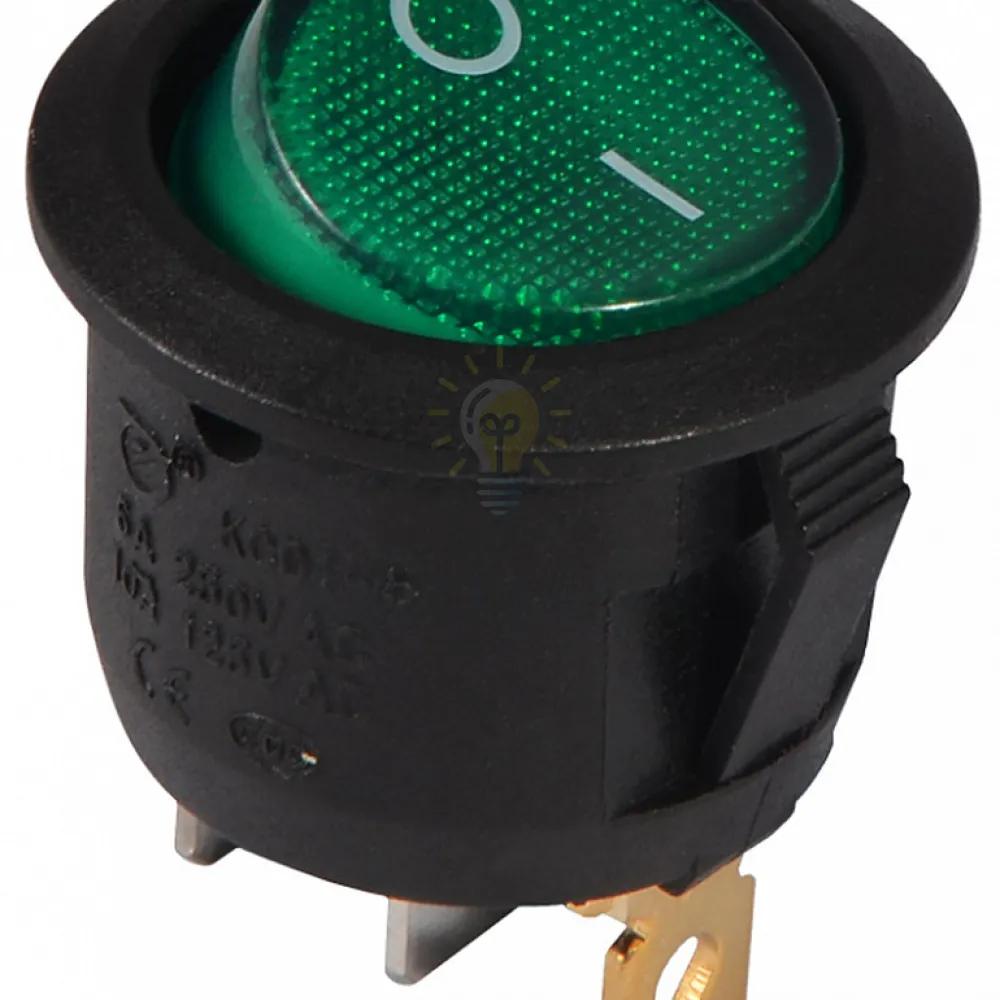 Перемикач KCD1-5-101N GR/B 220V 1 клав. круглий зелений з підсвічуванням  АСКО A0140040072 