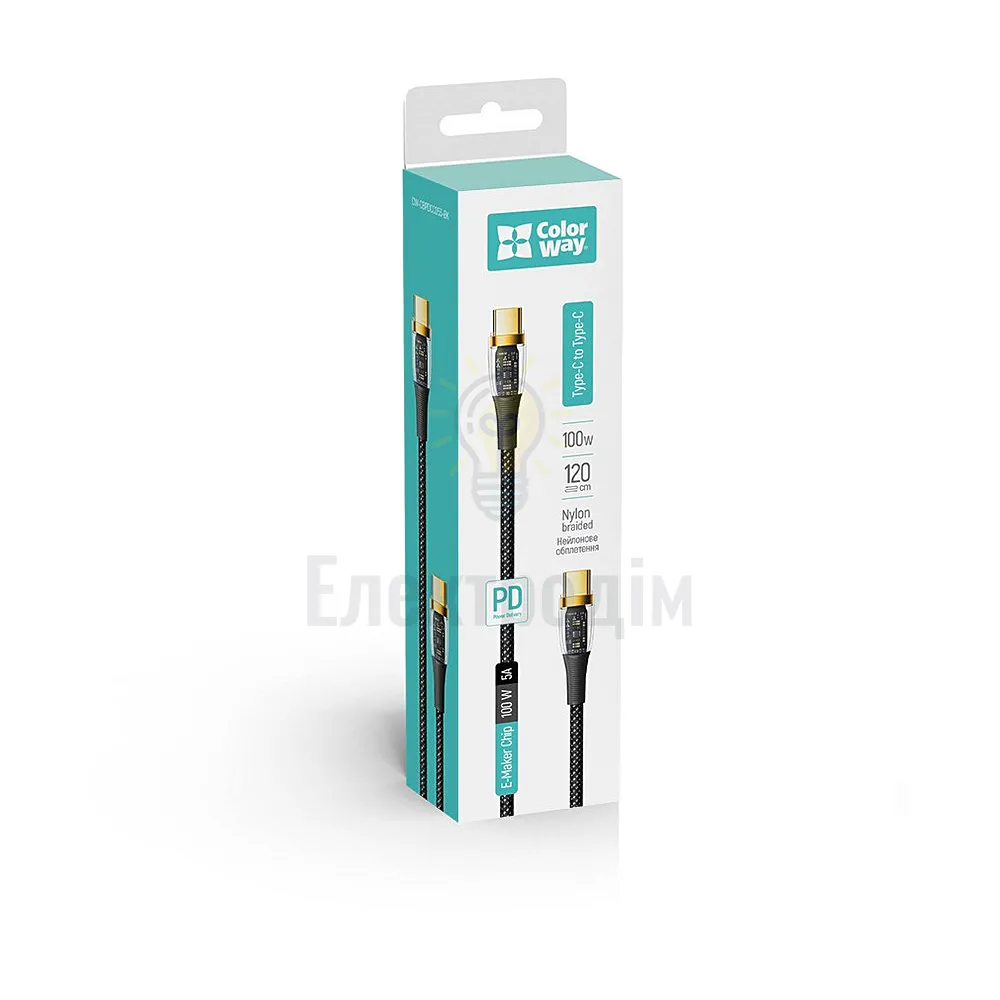 Кабель USB PD Type-C/Type-C ColorWay 5,0А 1,2м чорний CW-CBPDCC053-BK 