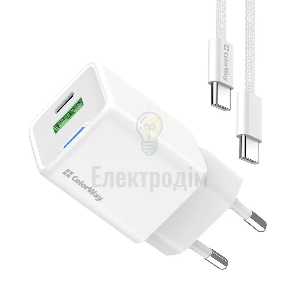 Мережевий зарядний пристрій ColorWay GaN Mini 30W PD Port PPS USB (Type-C PD + USB QC4.0) cable Type-C CW-CHS053PDC-WT  - фото 2