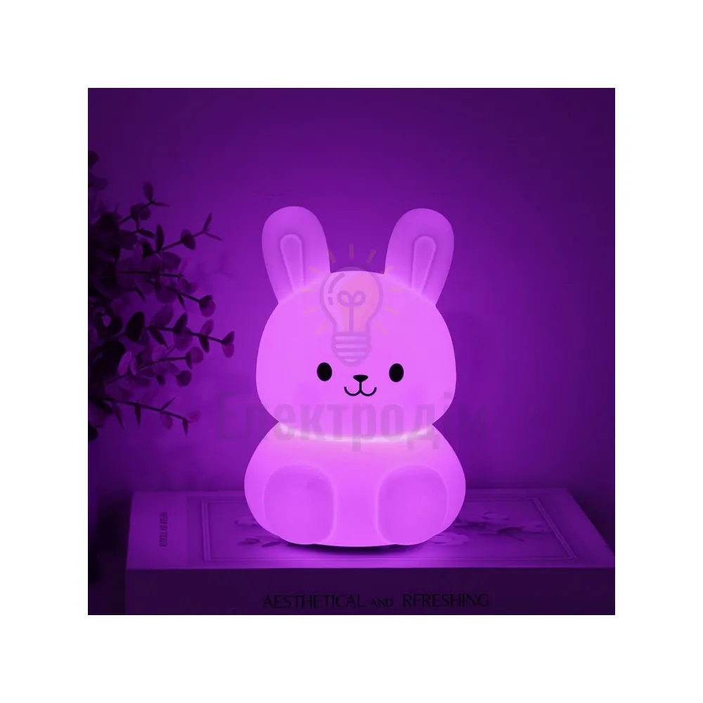 Нічник силіконовий SNL-R02ARD зайчик білий RGB 3*ААА 10.1*11.3*14.8cm 80672  - фото 2