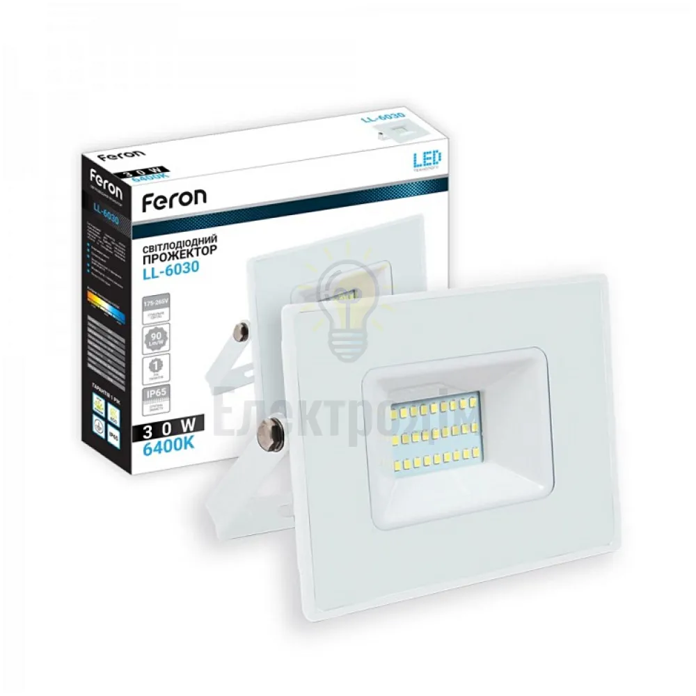 Прожектор світлодіодний LL-6030 30W 2700LM 6400K 230V (153*131*34mm) Білий IP 65 40053 