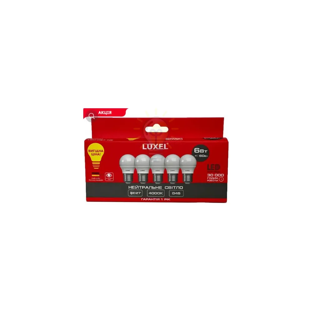 LUXEL Лампа LED G45 6w E27 4000K 057-NE*5 