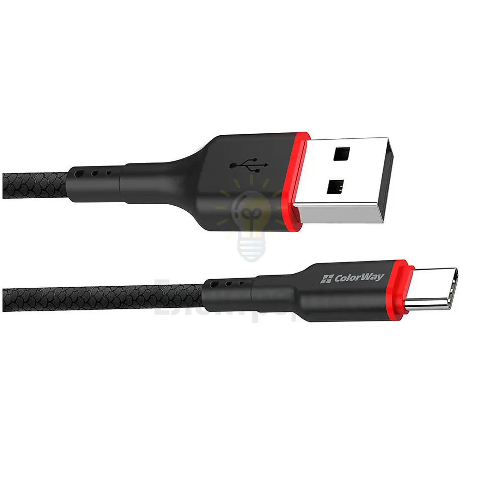 Кабель Colorway USB - Type-C (nylon - red head) 2.4А 1м чорний CW-CBUC064-BK  - фото 3