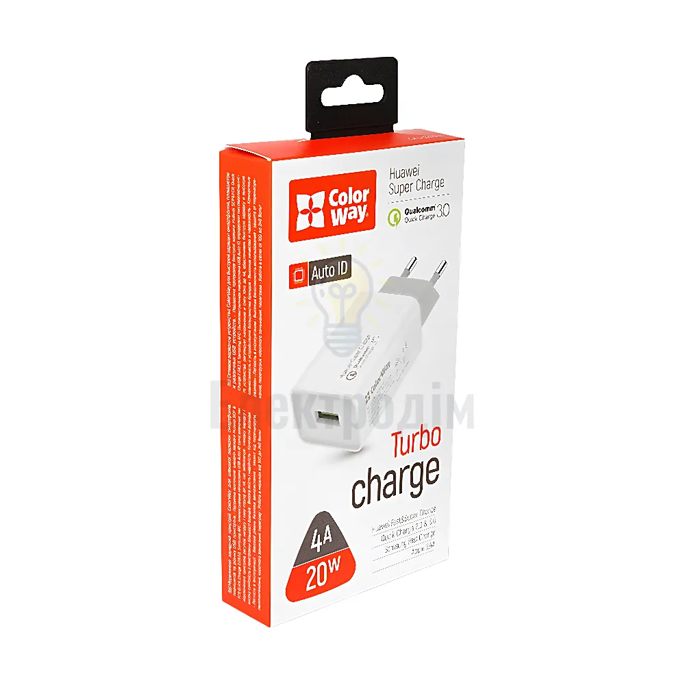 Зарядний пристрій мережевий  USB 4,0A QC 20W білий ColorWay CW-CHS014Q-WT 