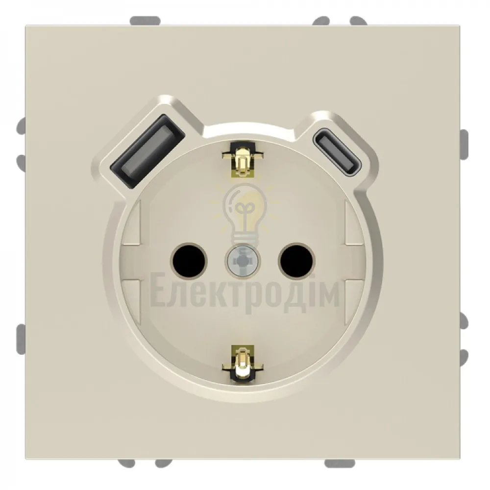 ER123USB-C розетка із заземленням 16А із USB-A 18W та Type-C 20W, механізм шампань Soft 80828  - фото 1