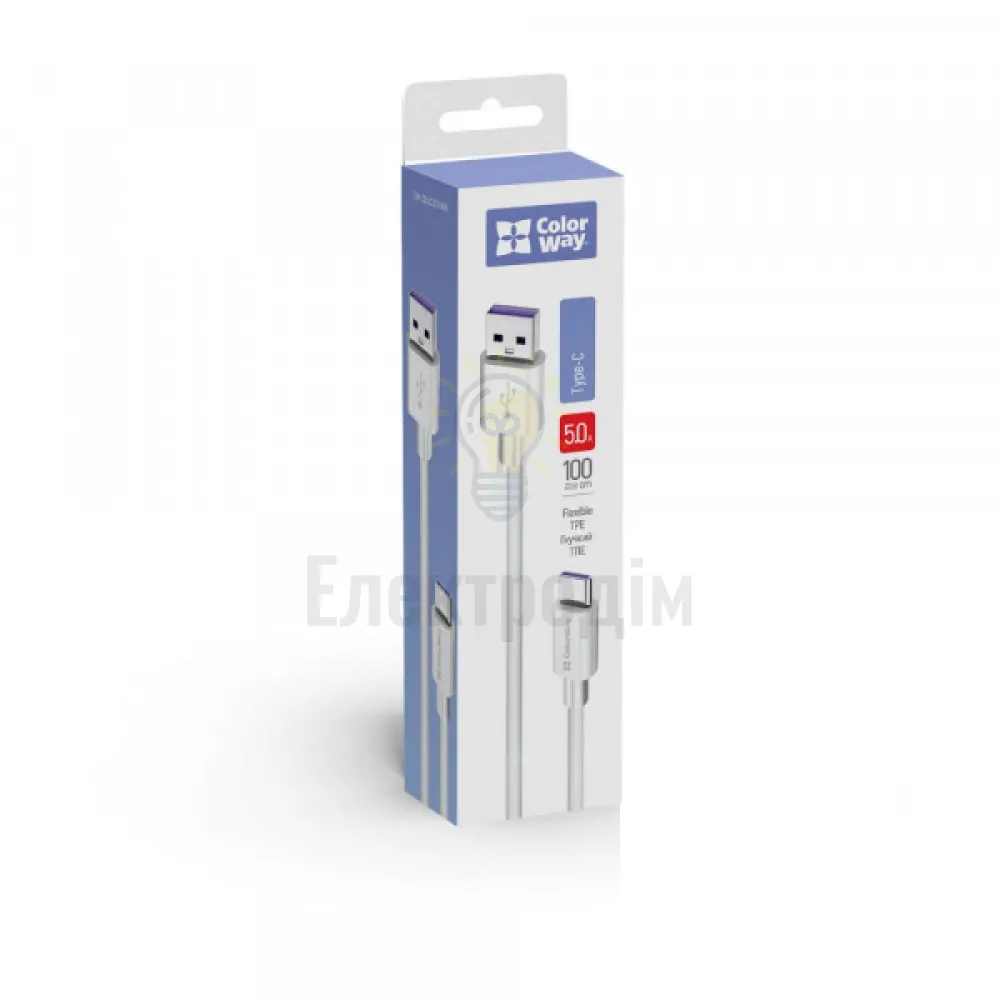 Кабель Colorway USB Type-C (Fast Charging) 5.0А 1м білий CW-CBUC019-WH  - фото 1