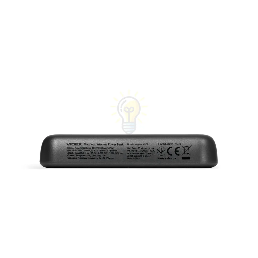 Павербанк 10000 mAh Videx VPB-W102-G 20W PD + БЗП сірий VPB-W102-G  - фото 9