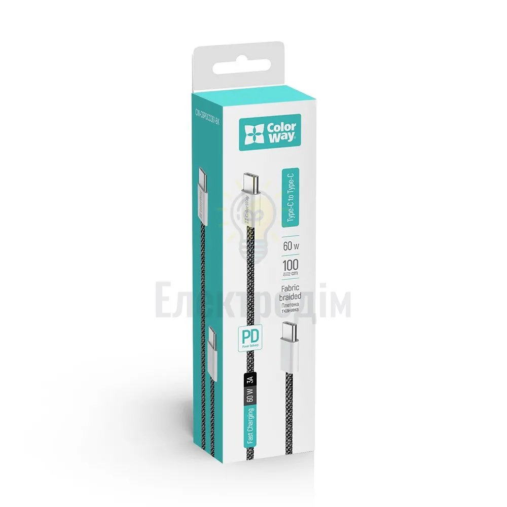 Кабель USB PD Type-C/Type-C ColorWay CW-CBPDCC061-BK 3,0A 60W 1м чорний CW-CBPDCC061-BK  - фото 6