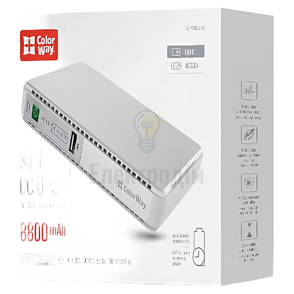 Джерело безперебійного живлення для роутера 8800mAh 21W DC:5V/9V/12V/24V ColorWay CW-PB088LI1WT 