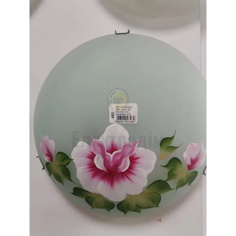 Світильник, скло-метал, Е27, 60W, 250х90мм, IP20, білий/квіти, круглий, 37SV-01 рожевий 36-57-36  - фото 1