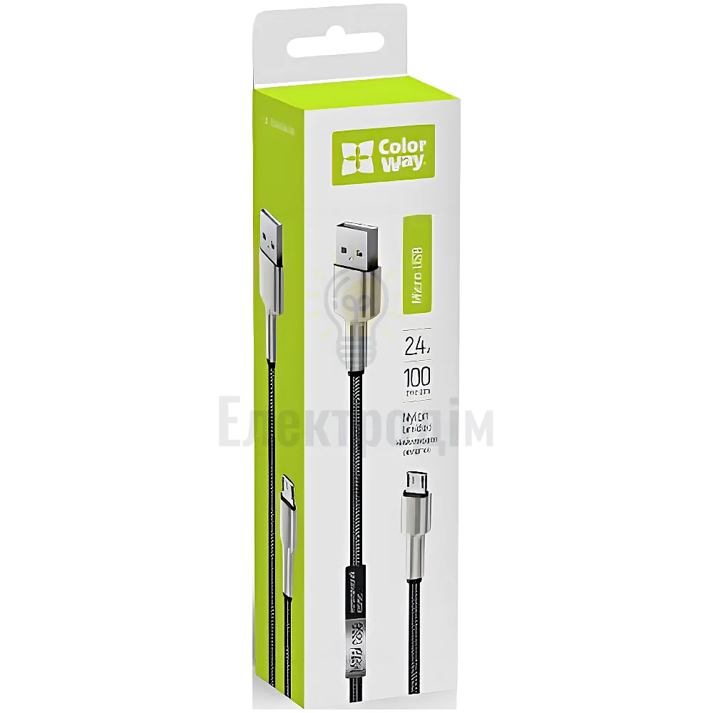 Кабель USB MicroUSB ColorWay 2,4A металеві конектори 1м чорний CW-CBUM046-BK 