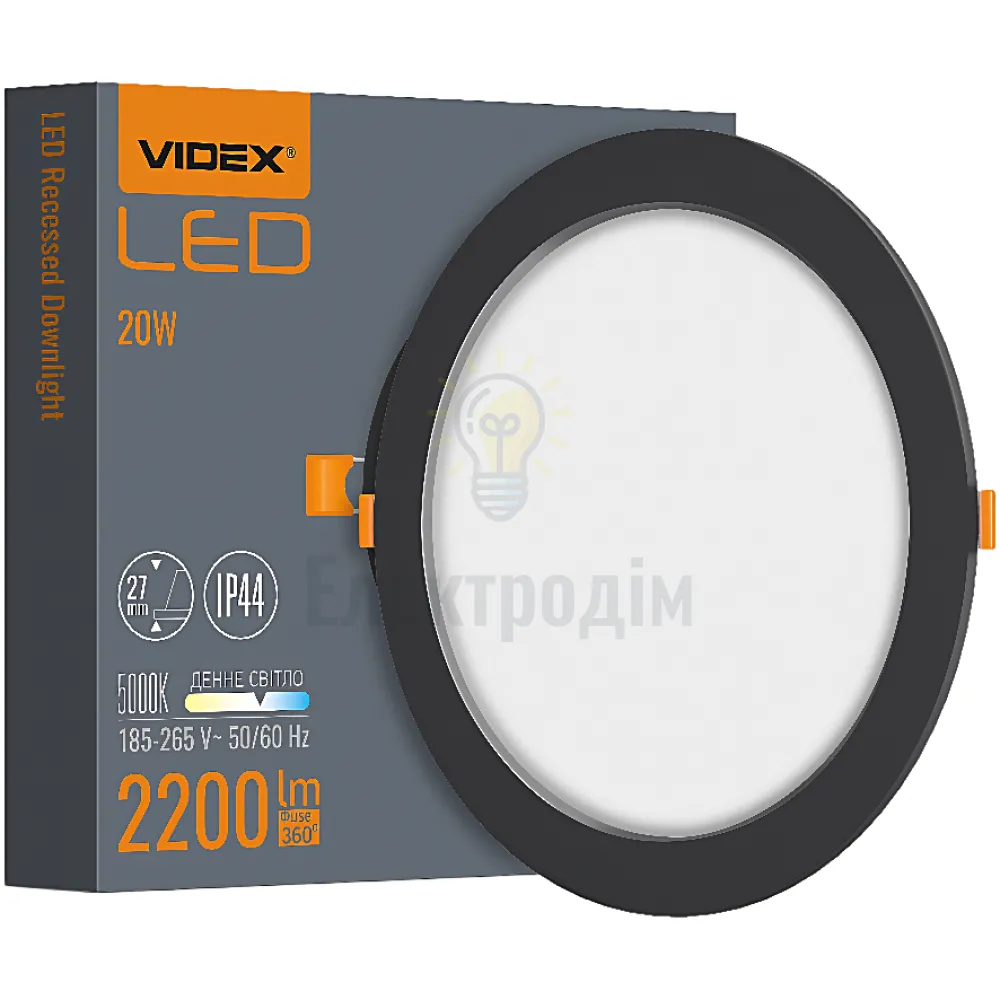 LED світильник Back вбудований круглий VIDEX 20W 5000K Black VL-DLBR-205B 
