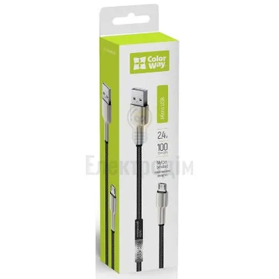 Кабель USB MicroUSB ColorWay 2,4A металеві конектори 1м чорний CW-CBUM046-BK — купити в Електродім