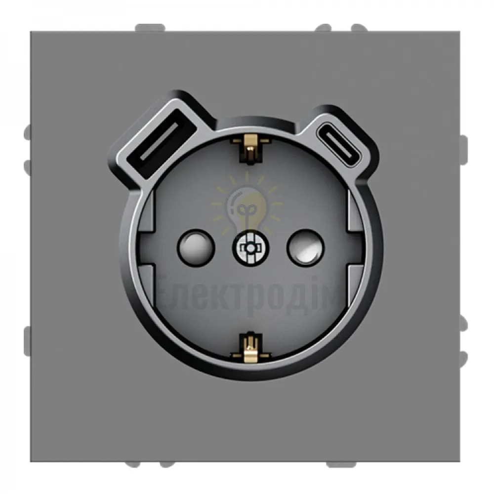 ER123USB-G розетка із заземленням 16А із USB-A 18W та Type-C 20W, механізм сірий Soft 80776  - фото 2