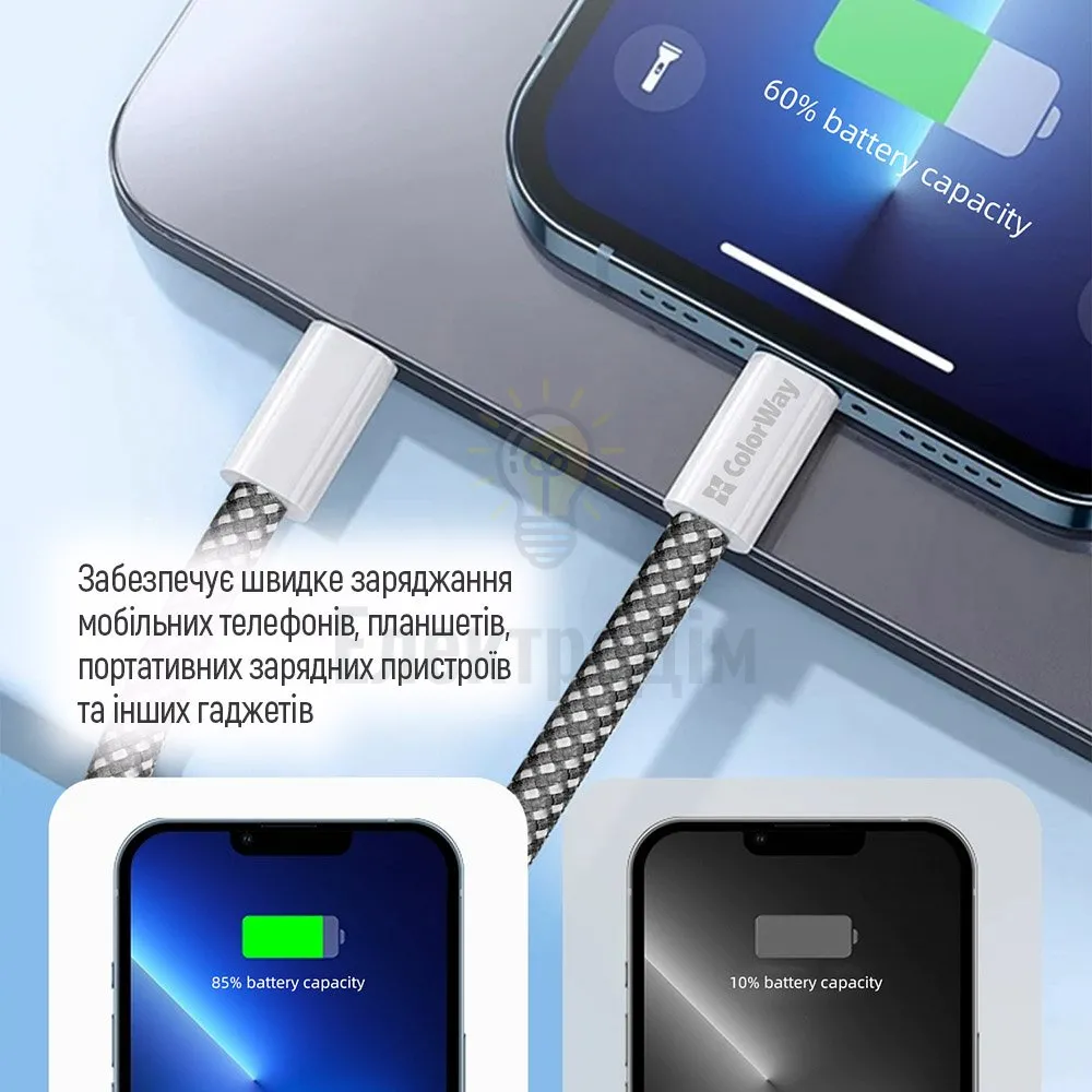 Кабель USB PD Type-C/Type-C ColorWay CW-CBPDCC061-BK 3,0A 60W 1м чорний CW-CBPDCC061-BK  - фото 4