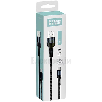 Кабель USB Type-C ColorWay CW-CBUC045-BK 2,4A 1м чорний CW-CBUC045-BK — купити в Електродім