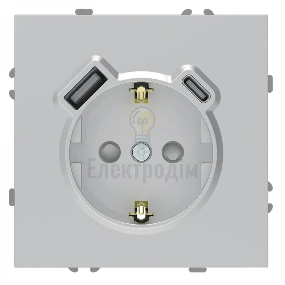 ER123USB-S розетка із заземленням 16А із USB-A 18W та Type-C 20W, механізм срібло Soft 80802  - фото 1
