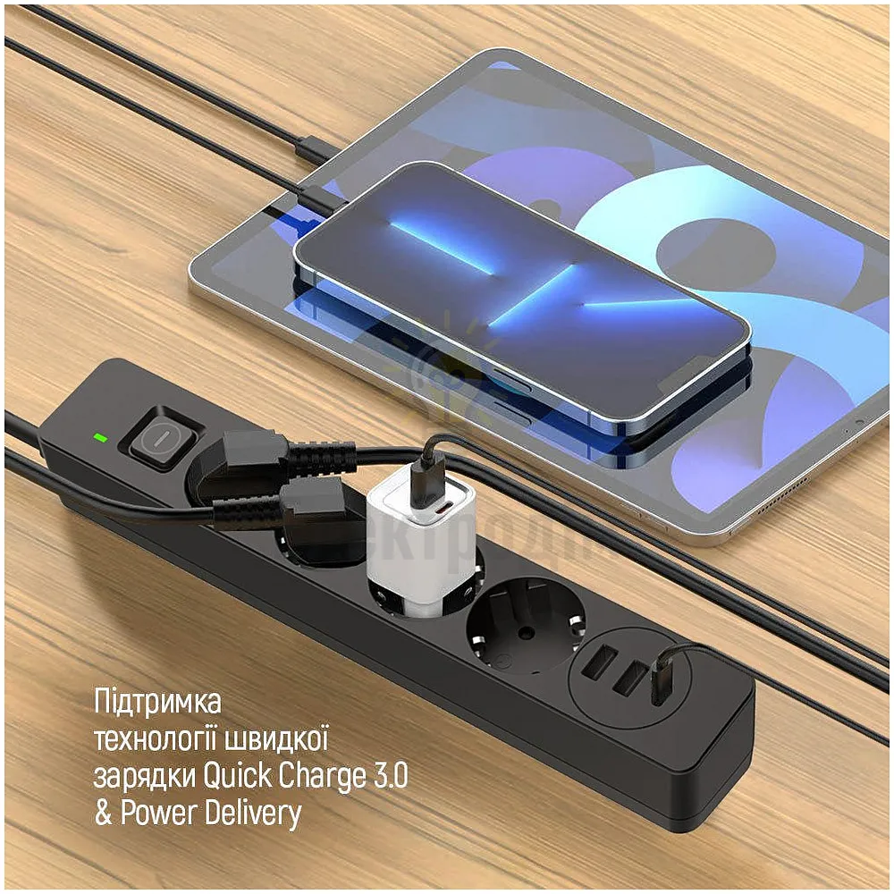Подовжувач ColorWay Фільтр мережевий 4 розетки/2USB-A/1Type-C 5м чорний CW-CHE435PDB ColorWay CW-CHE435PDB  - фото 8