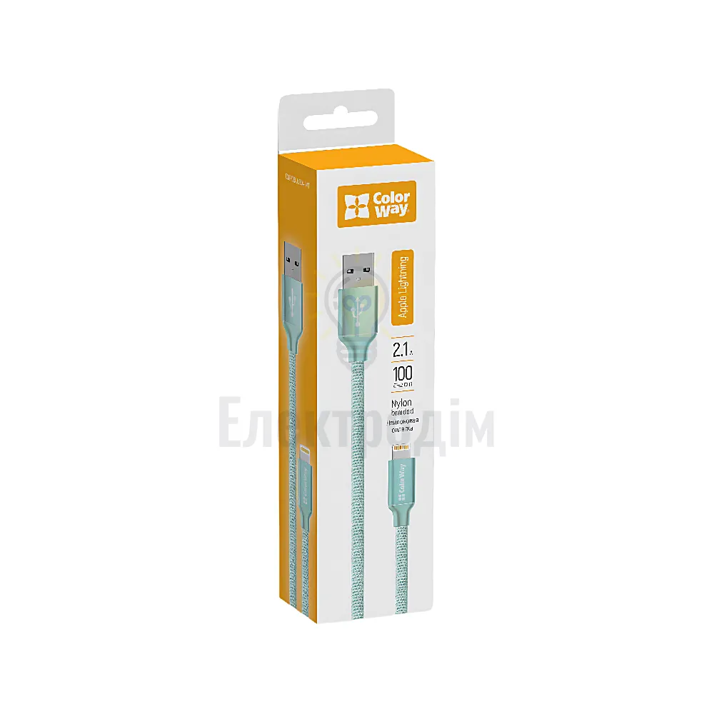Кабель USB Lightning ColorWay 2,1А 1м м'ятний  CW-CBUL004-MT 