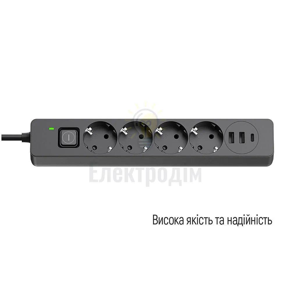 Подовжувач ColorWay Фільтр мережевий 4 розетки/2USB-A/1Type-C 2м чорний CW-CHE432PDB ColorWay CW-CHE432PDB  - фото 19