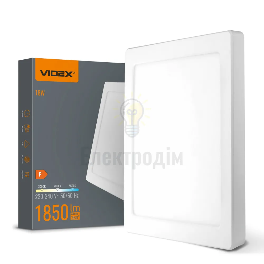 LED світильник квадратний VIDEX DL6S 18W 3000K-4000K-6500K White VL-DL6S-18CW 