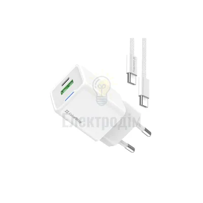 Зарядний пристрій мережевий USB/Type-C + кабель Type-C PD 30W GaN Mini ColorWay CW-CHS053PDC-WT — купити в Електродім