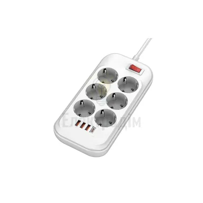 Фільтр мережевий 6 розеток/3USB-A/1Type-C QC+PD 2м 38W білий CW-CHE64PDW ColorWay CW-CHE64PDW — купити в Електродім