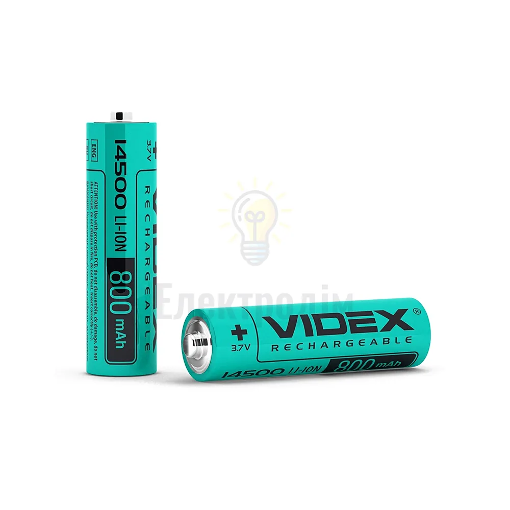 Акумулятор Videx літій-іонний 14500 (без захисту) 800mAh bulk/1шт 14500/800/1B 
