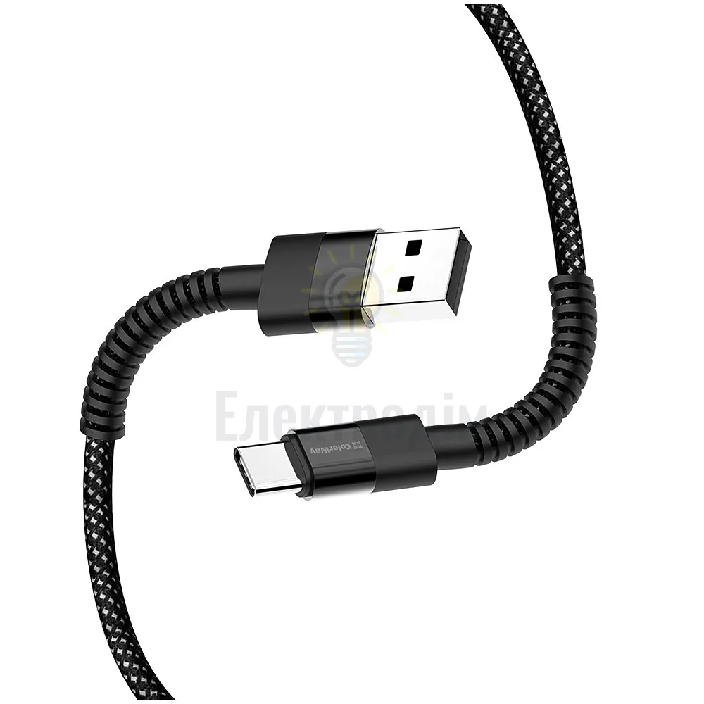 Кабель Colorway USB - Type-C (nylon - long head) 2.4А 1м чорний CW-CBUC063-BK  - фото 2